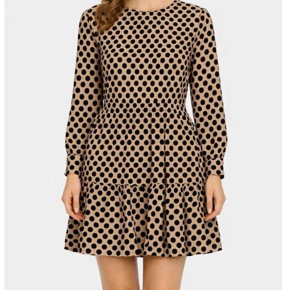 WHO WHAT WEAR Dress Womens Large Linen Polka Dot Balloon Sleeve Tiered Sheath